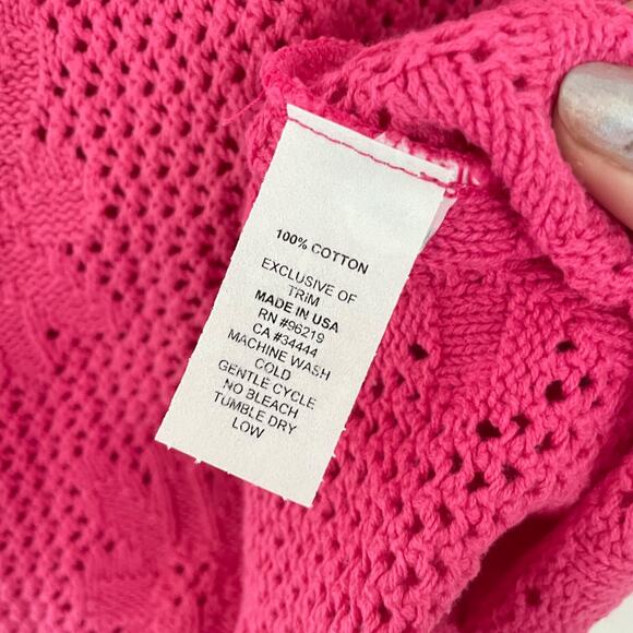 Y2K Hot Pink Crochet Tank Top M Floral Knit Cotton NWT Coquette Fairy USA Made - Picture 6 of 8